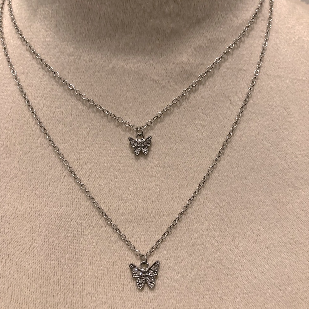 Stainless Steel Butterfly Layered Necklace